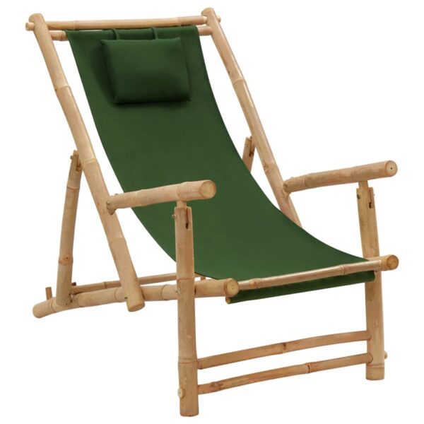 vidaXL Deck Chair Bamboo and Canvas Green