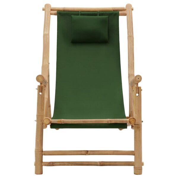 vidaXL Deck Chair Bamboo and Canvas Green - Image 2