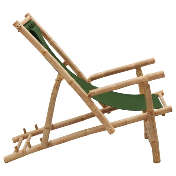 vidaXL Deck Chair Bamboo and Canvas Green - Image 3