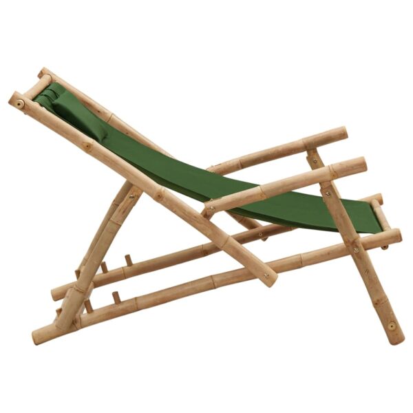 vidaXL Deck Chair Bamboo and Canvas Green - Image 4