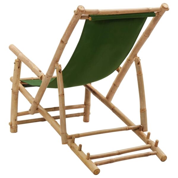 vidaXL Deck Chair Bamboo and Canvas Green - Image 5