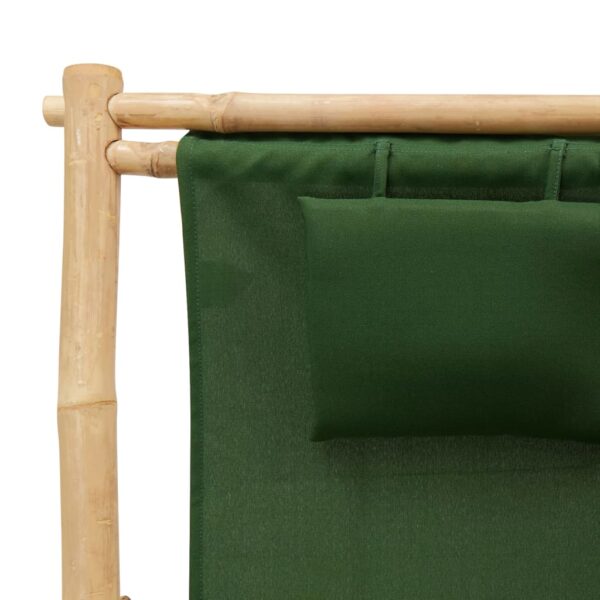 vidaXL Deck Chair Bamboo and Canvas Green - Image 7