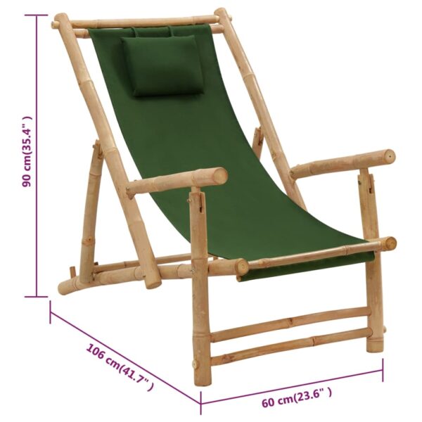 vidaXL Deck Chair Bamboo and Canvas Green - Image 8