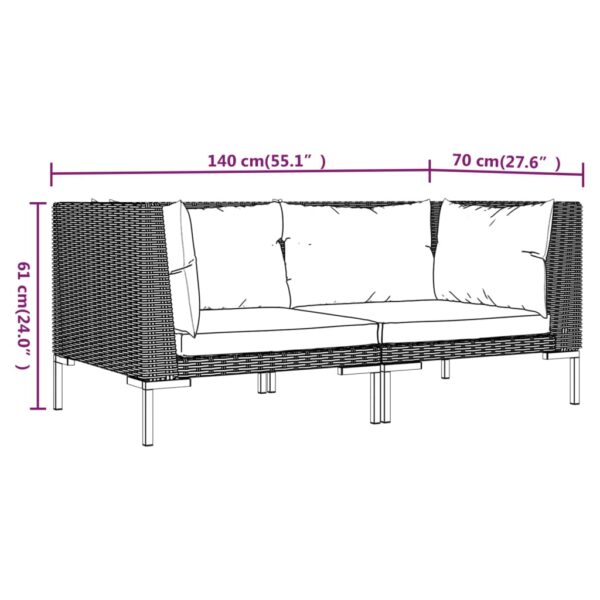 vidaXL Patio Sofas 2pcs with Cushions Half Round Poly Rattan - Image 9