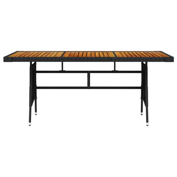 vidaXL Patio Table Black 63"x27.6"x28.3" Poly Rattan & Solid Acacia Wood - Image 2