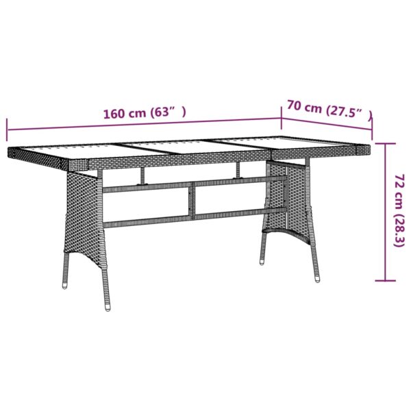 vidaXL Patio Table Black 63"x27.6"x28.3" Poly Rattan & Solid Acacia Wood - Image 4