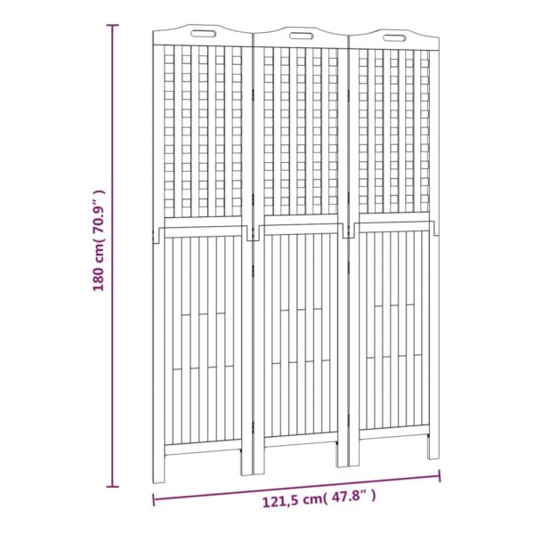 vidaXL 3-Panel Room Divider 47.8"x0.8"x70.9" Solid Wood Acacia - Image 9