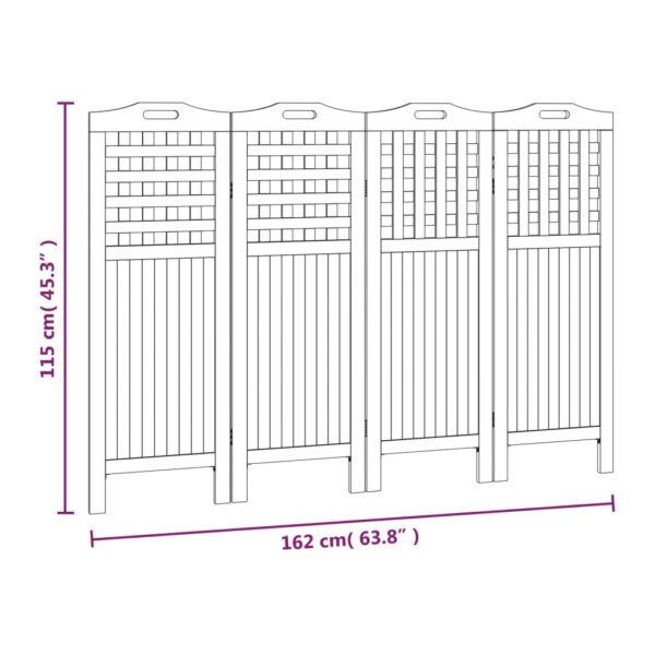 vidaXL 4-Panel Room Divider 63.8"x0.8"x45.3" Solid Wood Acacia - Image 9