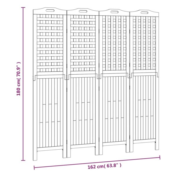 vidaXL 4-Panel Room Divider 63.8"x0.8"x70.9" Solid Wood Acacia - Image 9