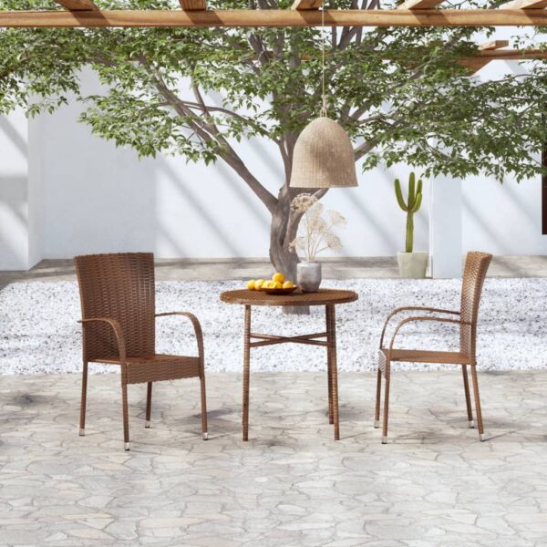 vidaXL 3 Piece Patio Dining Set Poly Rattan Brown