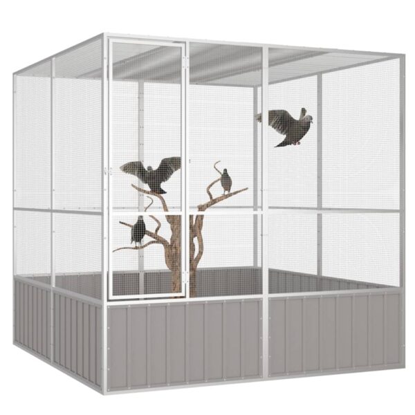 vidaXL Bird Cage Gray 84.1"x85.6"x83.3" Galvanized Steel - Image 2