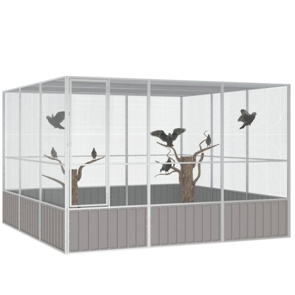 vidaXL Bird Cage Gray 119.1"x127.8"x83.3" Galvanized Steel - Image 2