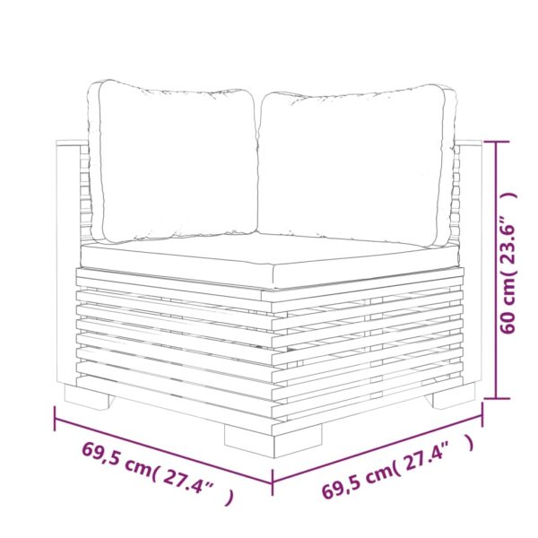 vidaXL Patio Corner Sofa with Dark Gray Cushions Solid Wood Teak - Image 7