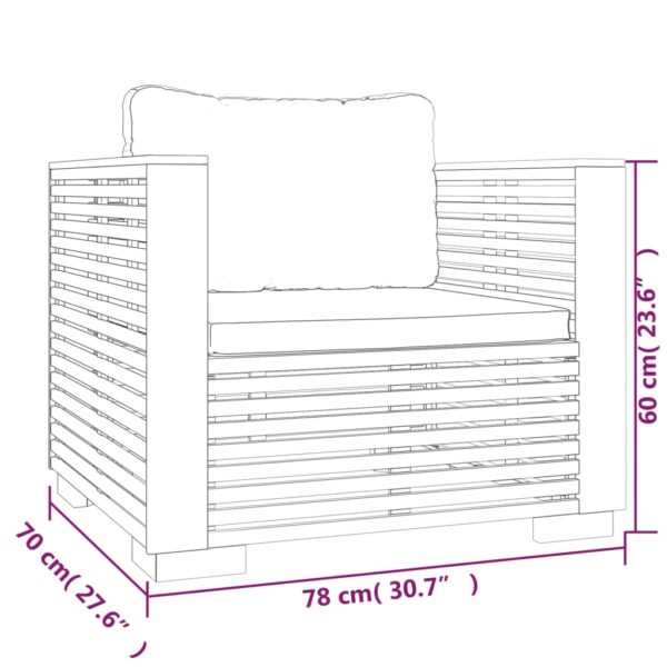 vidaXL Patio Sofa Chair with Dark Gray Cushions Solid Wood Teak - Image 7