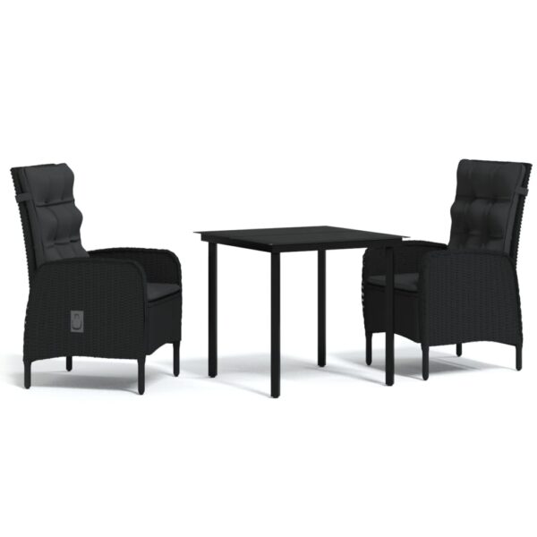 vidaXL 3 Piece Patio Dining Set with Cushions Black - Image 2