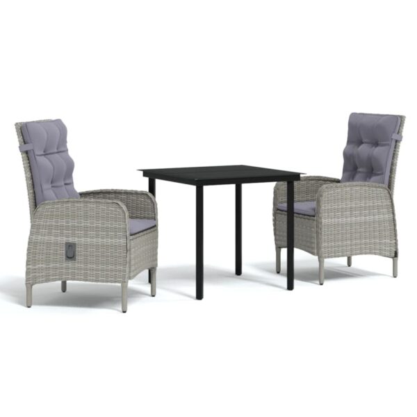 vidaXL 3 Piece Patio Dining Set with Cushions Gray and Black - Image 2