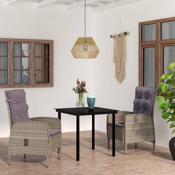 vidaXL 3 Piece Patio Dining Set with Cushions Gray and Black