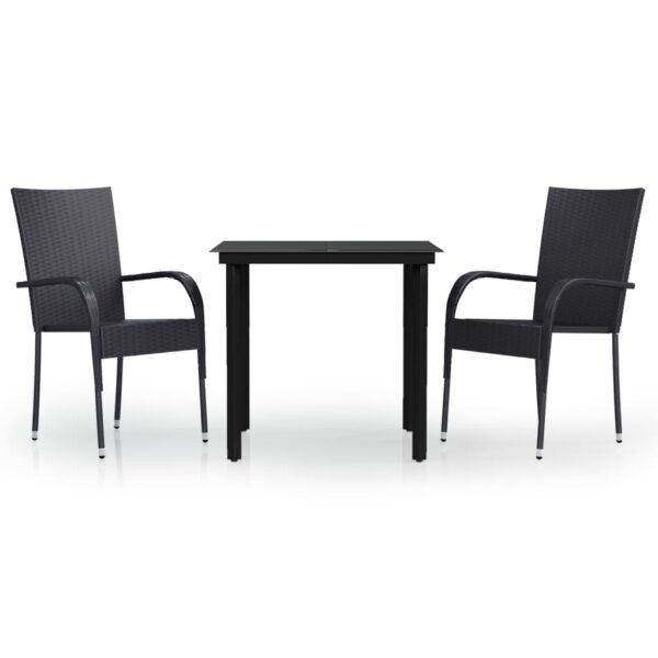 vidaXL 3 Piece Patio Dining Set Black - Image 2