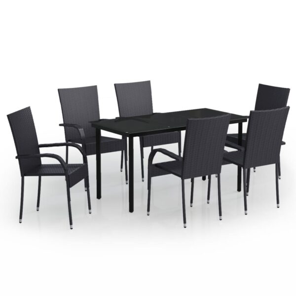 vidaXL 7 Piece Patio Dining Set Black - Image 2