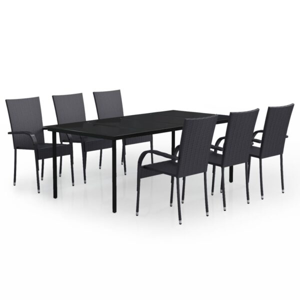 vidaXL 7 Piece Patio Dining Set Black - Image 2