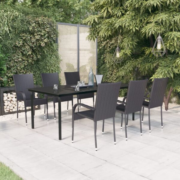 vidaXL 7 Piece Patio Dining Set Black