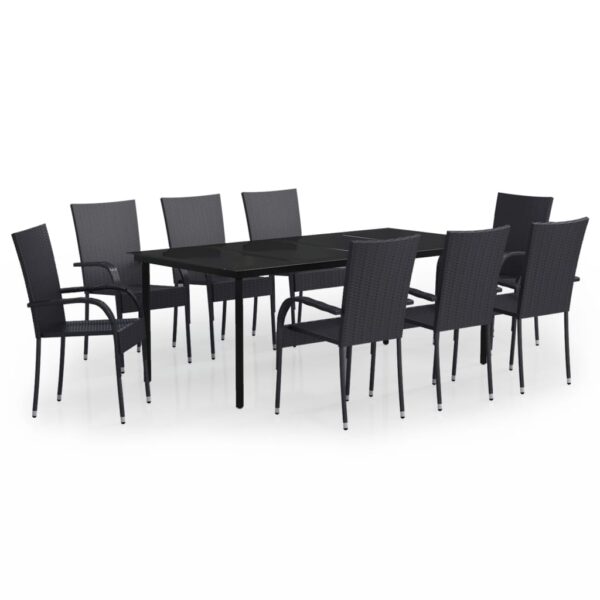 vidaXL 9 Piece Patio Dining Set Black - Image 2