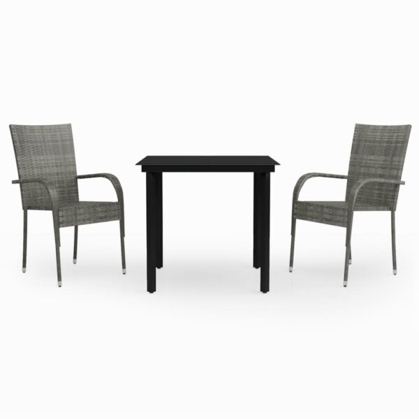 vidaXL 3 Piece Patio Dining Set Gray and Black - Image 2