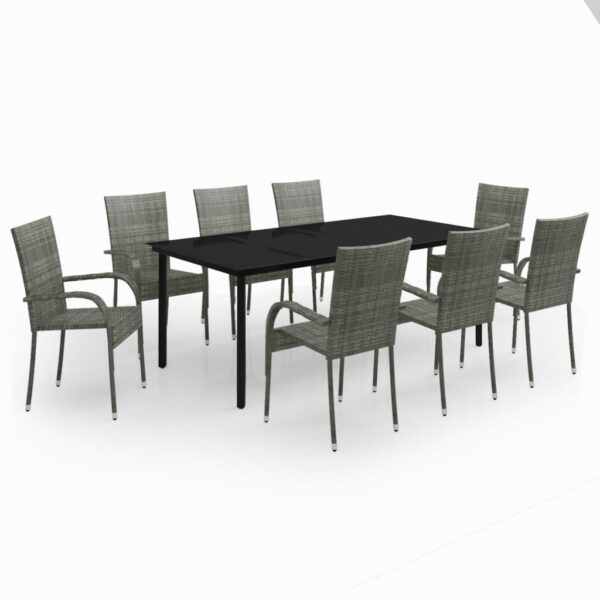 vidaXL 9 Piece Patio Dining Set Gray and Black - Image 2