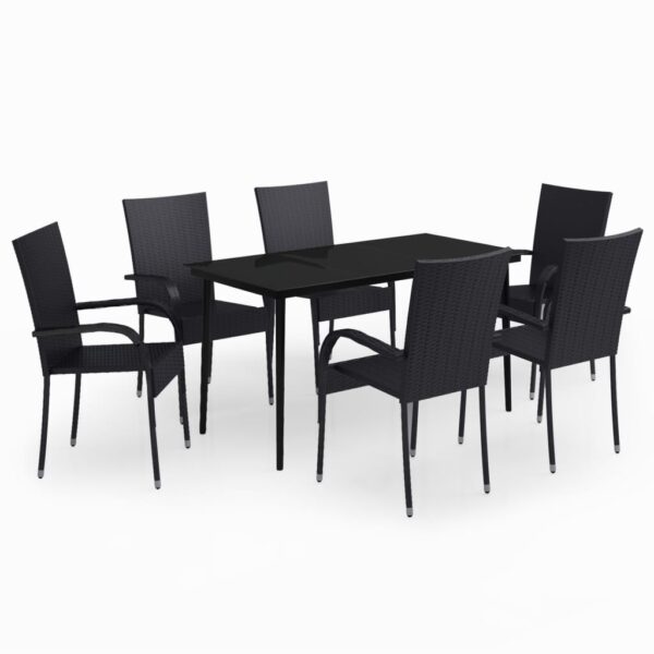 vidaXL 7 Piece Patio Dining Set Black - Image 2