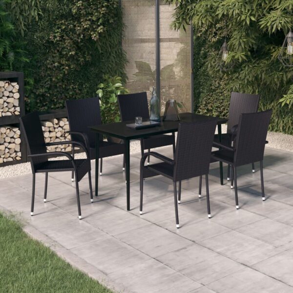 vidaXL 7 Piece Patio Dining Set Black