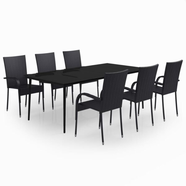 vidaXL 7 Piece Patio Dining Set Black - Image 2