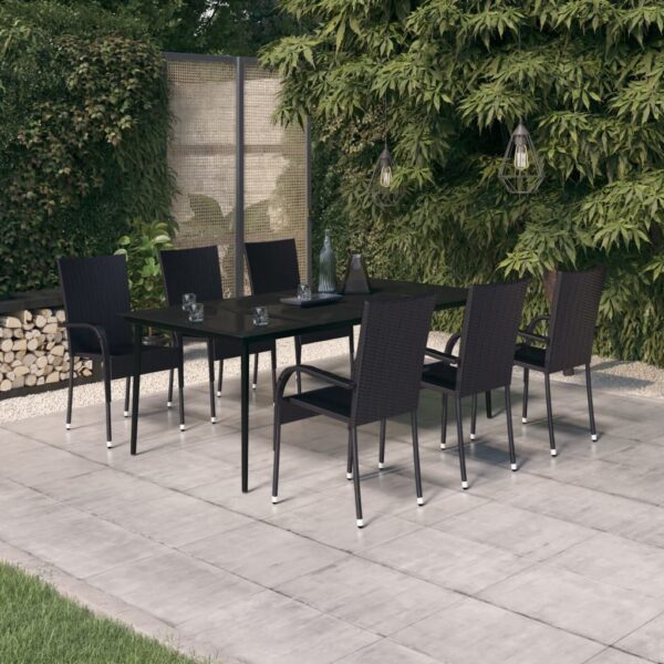 vidaXL 7 Piece Patio Dining Set Black