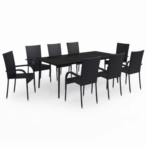 vidaXL 9 Piece Patio Dining Set Black - Image 2