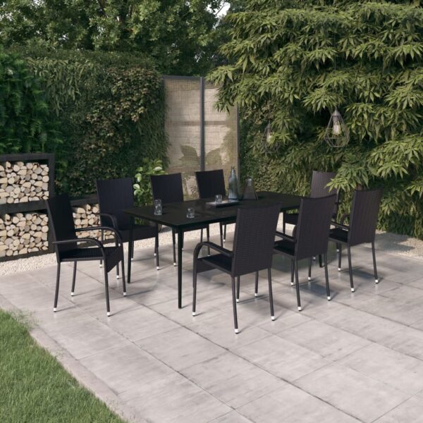 vidaXL 9 Piece Patio Dining Set Black