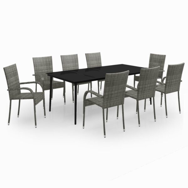 vidaXL 9 Piece Patio Dining Set Gray and Black - Image 2