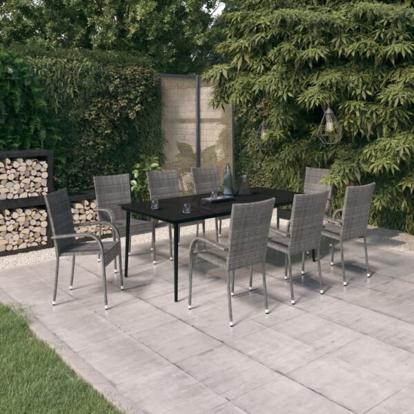 vidaXL 9 Piece Patio Dining Set Gray and Black