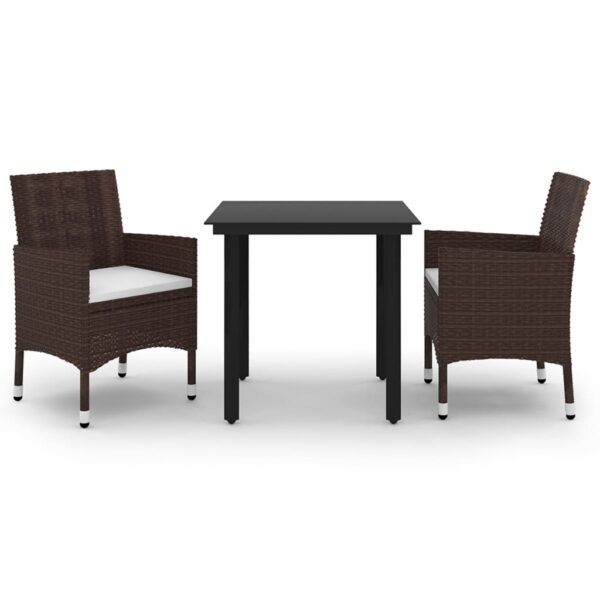 vidaXL 3 Piece Patio Dining Set with Cushions Poly Rattan and Glass - Image 2