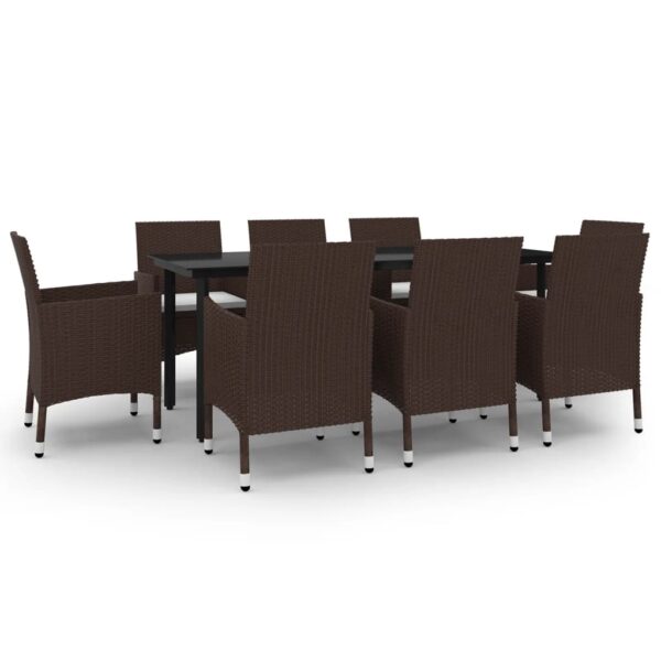 vidaXL 9 Piece Patio Dining Set with Cushions Poly Rattan and Glass - Image 2