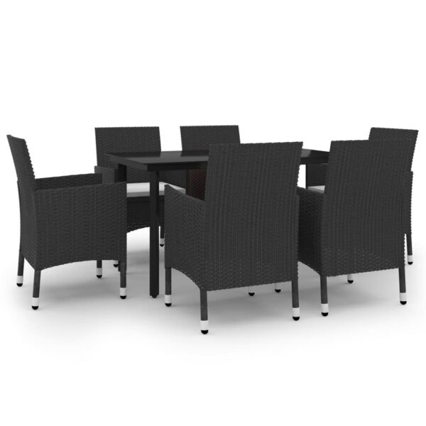 vidaXL 7 Piece Patio Dining Set with Cushions Poly Rattan and Glass - Image 2