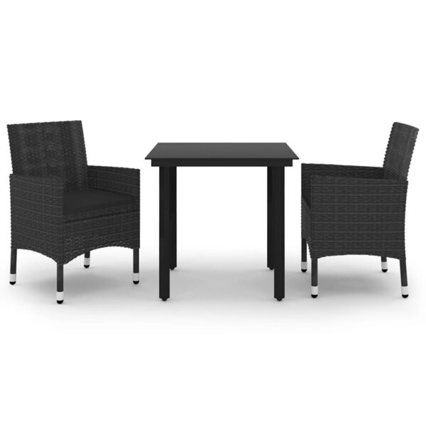 vidaXL 3 Piece Patio Dining Set with Cushions Poly Rattan and Glass - Image 2