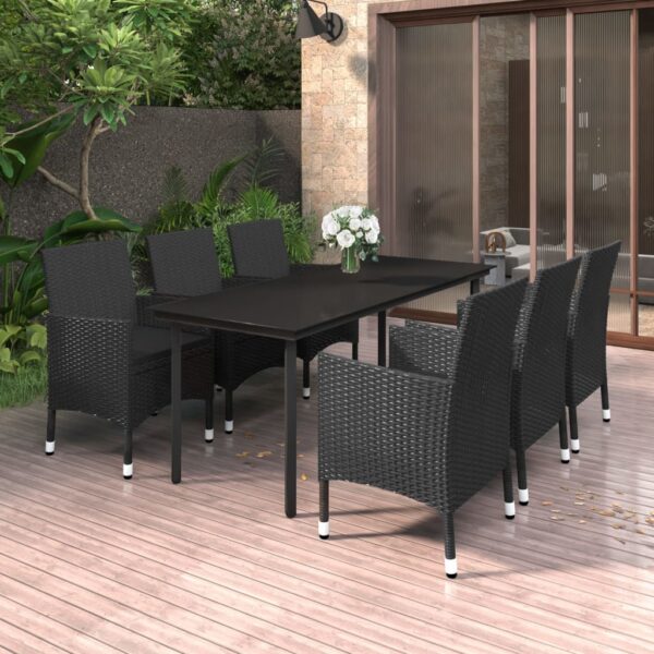 vidaXL 7 Piece Patio Dining Set with Cushions Poly Rattan and Glass