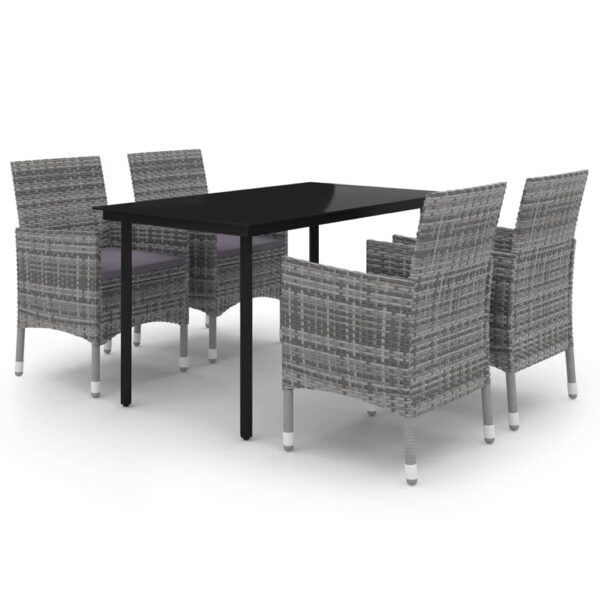 vidaXL 5 Piece Patio Dining Set with Cushions Poly Rattan and Glass - Image 2