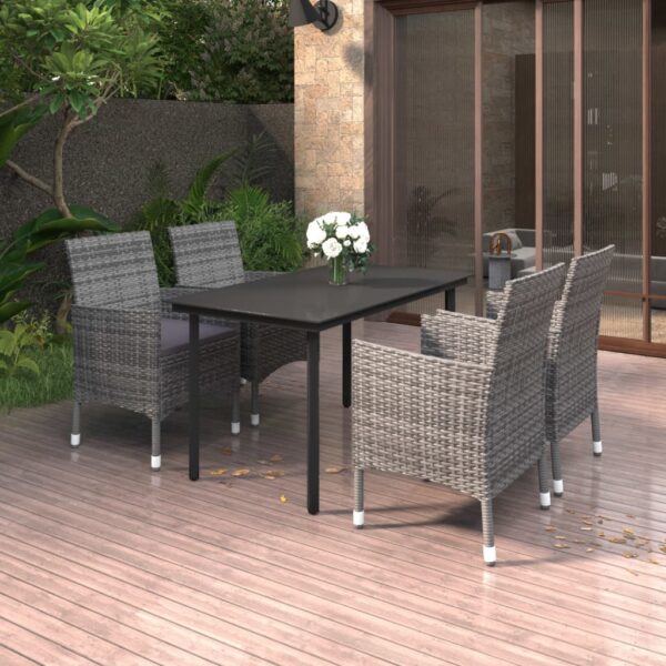 vidaXL 5 Piece Patio Dining Set with Cushions Poly Rattan and Glass