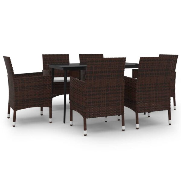 vidaXL 7 Piece Patio Dining Set with Cushions Poly Rattan and Glass - Image 2