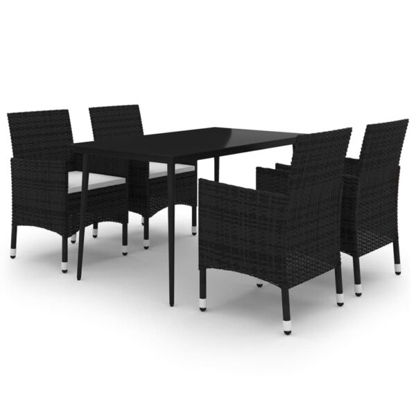 vidaXL 5 Piece Patio Dining Set with Cushions Poly Rattan and Glass - Image 2