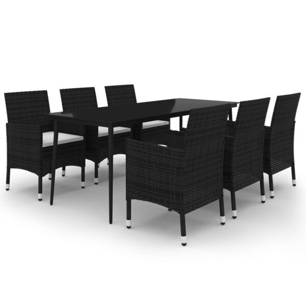 vidaXL 7 Piece Patio Dining Set with Cushions Poly Rattan and Glass - Image 2