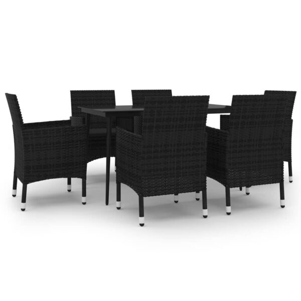 vidaXL 7 Piece Patio Dining Set with Cushions Poly Rattan and Glass - Image 2