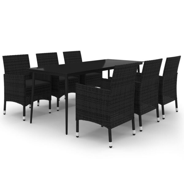 vidaXL 7 Piece Patio Dining Set with Cushions Poly Rattan and Glass - Image 2