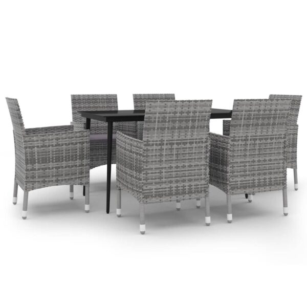 vidaXL 7 Piece Patio Dining Set with Cushions Poly Rattan and Glass - Image 2