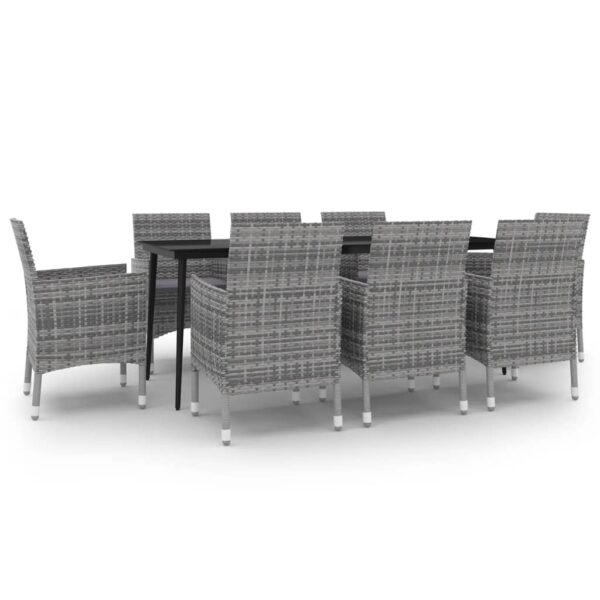 vidaXL 9 Piece Patio Dining Set with Cushions Poly Rattan and Glass - Image 2